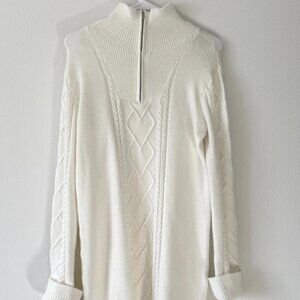 Kathy Ireland White Knit Long Sleeve 1/4 Zip Sweater Dress Small NWT